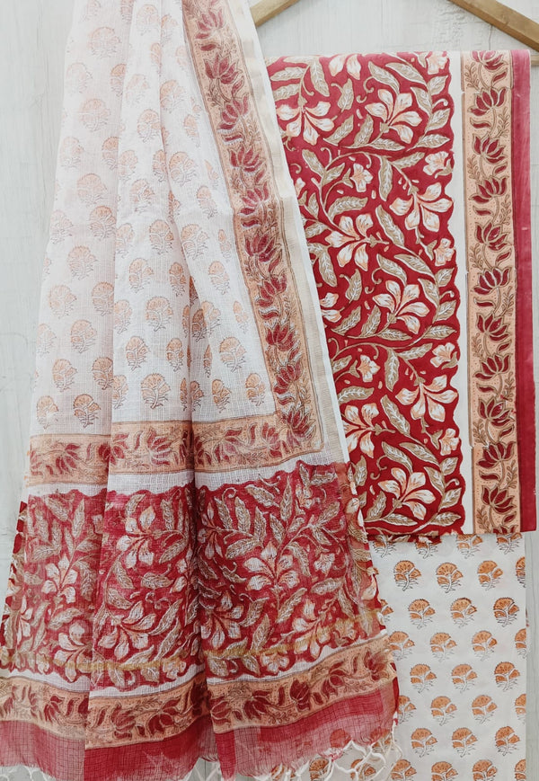 EXCLUSIVE HAND BLOCK PRINT PURE COTTON SUIT WITH KOTA DORIYA DUPTTA (3CKDYS197)