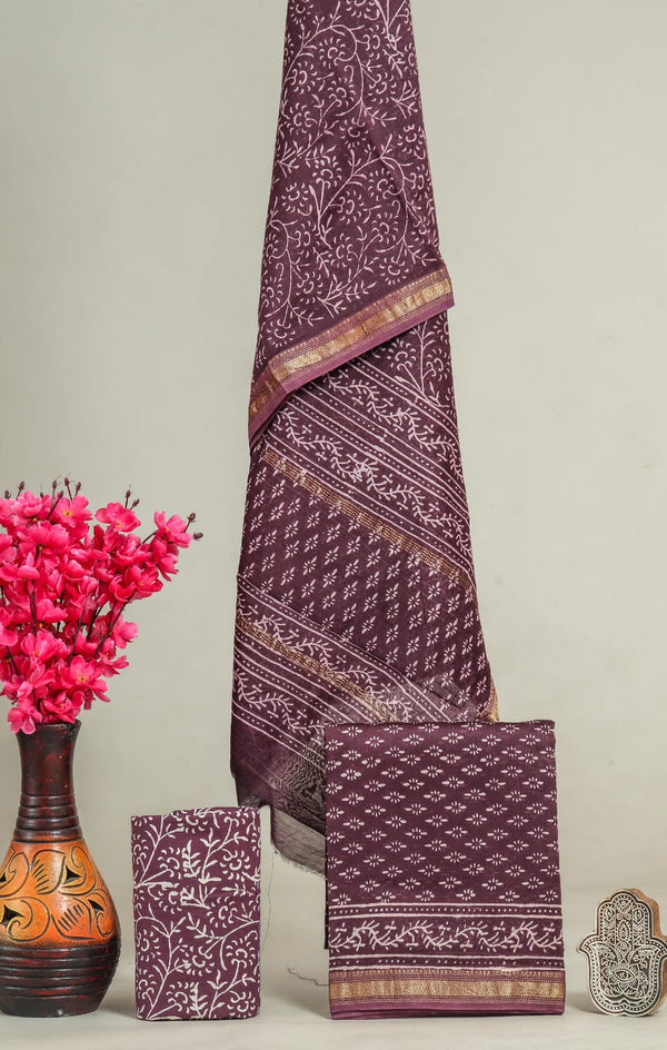 EXCLUSIVE HAND BLOCK  PRINT MAHESHWARI SILK SUIT WITH MAHESHWARI SILK DUPPTA (MSLYS160)