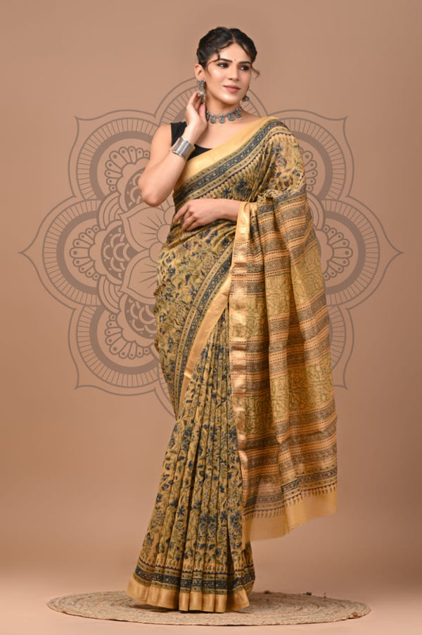 DESIGNER HAND BLOCK PRINTED MAHESWARI SILK SAREE ( MSYS09)