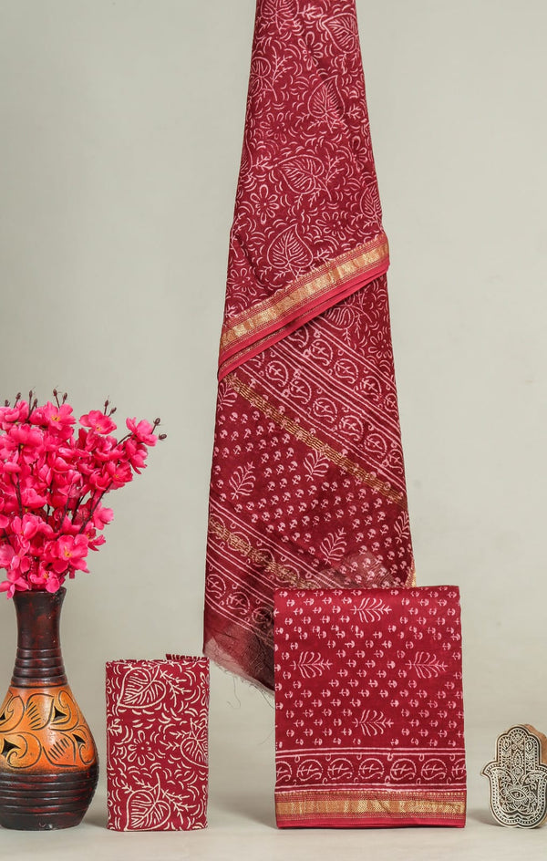 EXCLUSIVE HAND BLOCK PRINT MAHESHWARI SILK SUIT WITH MAHESHWARI SILK DUPPTA(MSLYS77)