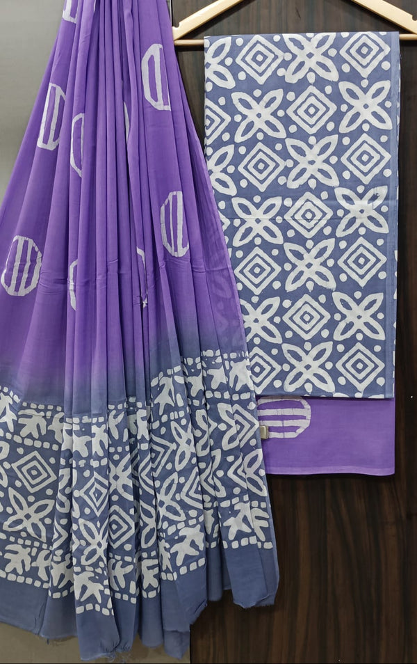 DESIGNER HAND BLOCK PRINT PURE COTTON SUIT WITH COTTON MULMUL DUPATTA (MALYS93)