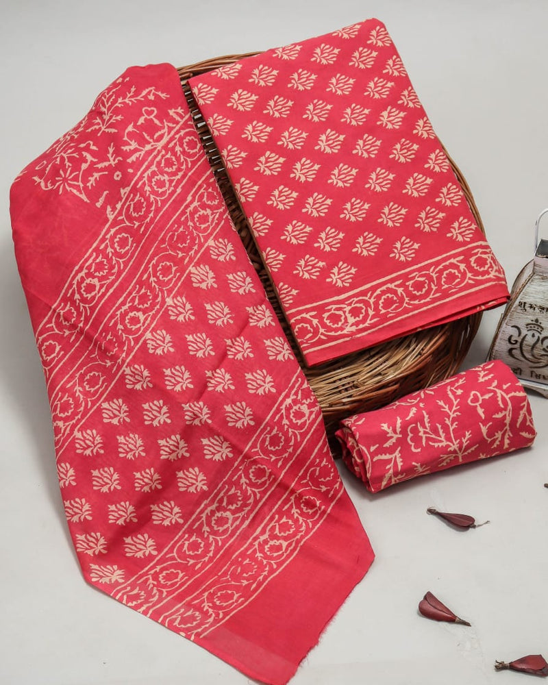 TRADITIONAL  HAND BLOCK PRINT PURE COTTON SUIT WITH COTTON MULMUL DUPATTA(MALYS142)