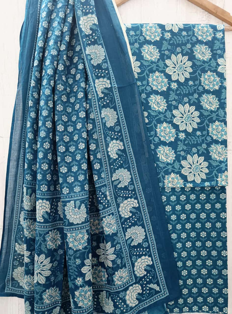 EXCLUSIVE HAND BLOCK PRINT PURE COTTON SUIT WITH COTTO MULMUL DUPATTA (MALYS123)