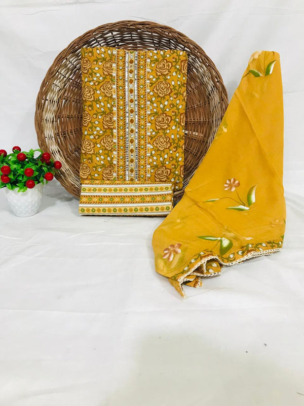 JAIPURI PRINTED COTTON  HAND WORK SUITS WITH CHIFFION DUPATTA (GOTAYS86)