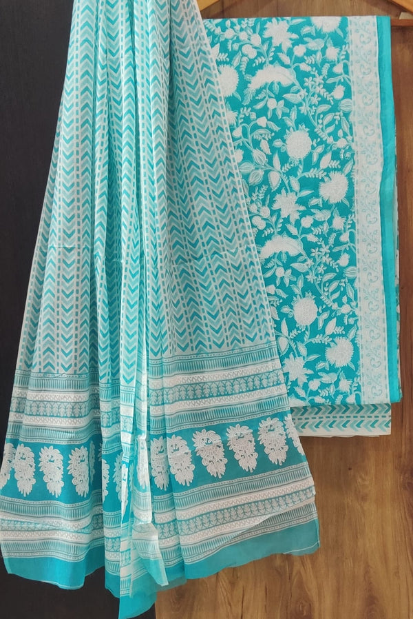 TRADITIONAL HAND BLOCK PRINT PURE COTTON SUIT WITH COTTON MULMUL DUPATTA(MALYS156)