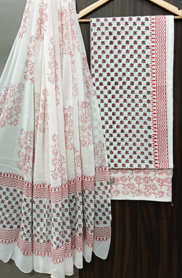 ELEGANT AND BLOCK PRINT PURE COTTON SUIT WITH COTTON MULMUL DUPATTA(MALYS182)