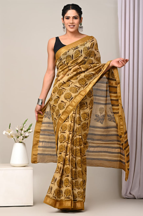 DESIGNER HAND BLOCK PRINTED MAHESWARI SILK SAREE ( MSYS08)