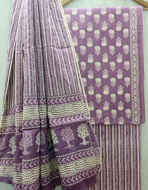 DESIGNER HAND BLOCK PRINT COTTON SUIT SET WITH MULMUL DUPATTA (MALYS311)