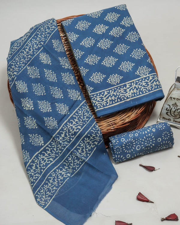 EXCLUSIVE HAND BLOCK PRINT PURE COTTON SUIT WITH COTTON MULMUL DUPATTA (MALYS111)