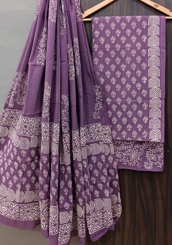 ELEGANT AND BLOCK PRINT PURE COTTON SUIT WITH COTTON MULMUL DUPATTA(MALYS205)