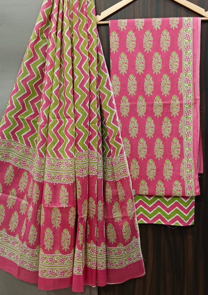 DESIGNER HAND BLOCK PRINT PURE COTTON SUIT WITH COTTON MULMUL DUPATTA(MALYS25)