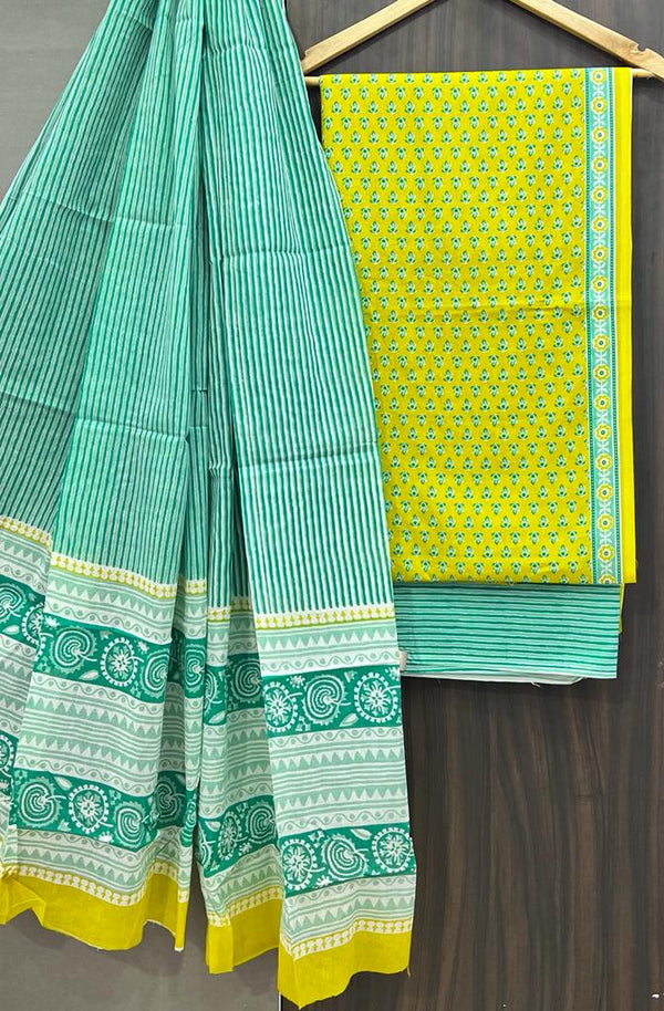 Designer Hand Block Print Pure Cotton Suit with Cotton Mulmul Dupatta (MALYS18)