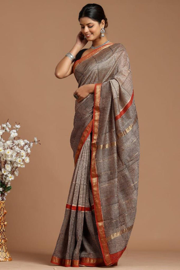 DESIGNER HAND BLOCK PRINTED MAHESWARI SILK SAREE ( MSYS17)