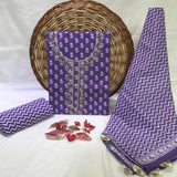 EXCLUSIVE PURPLE HAND BLOCK PRINT COTTON SUIT WITH COTTON DUPATTA HAND WORK (GOTAYS96)