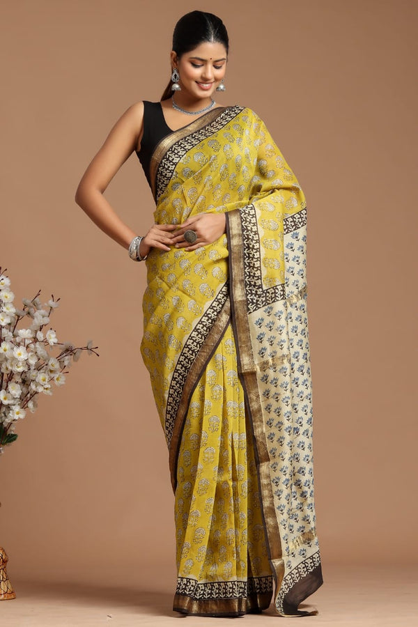 DESIGNER HAND BLOCK PRINTED MAHESWARI SILK SAREE ( MSYS15)