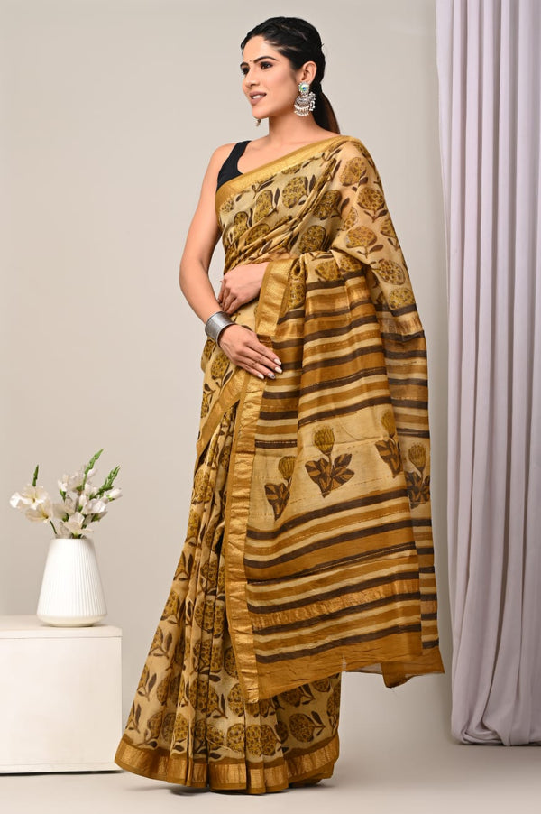 DESIGNER HAND BLOCK PRINTED MAHESWARI SILK SAREE ( MSYS08)