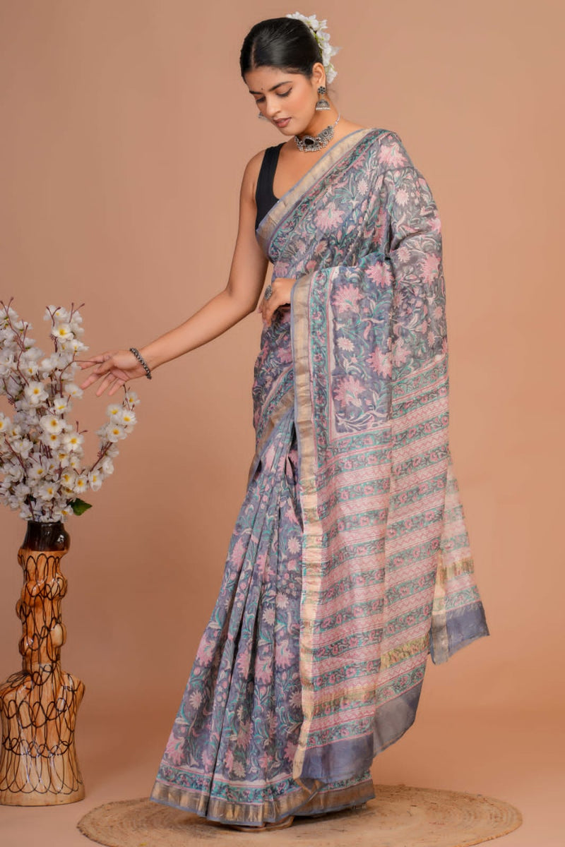 Designer Hand Block Printed  MAHESWARI  Silk Saree ( MSYS01)