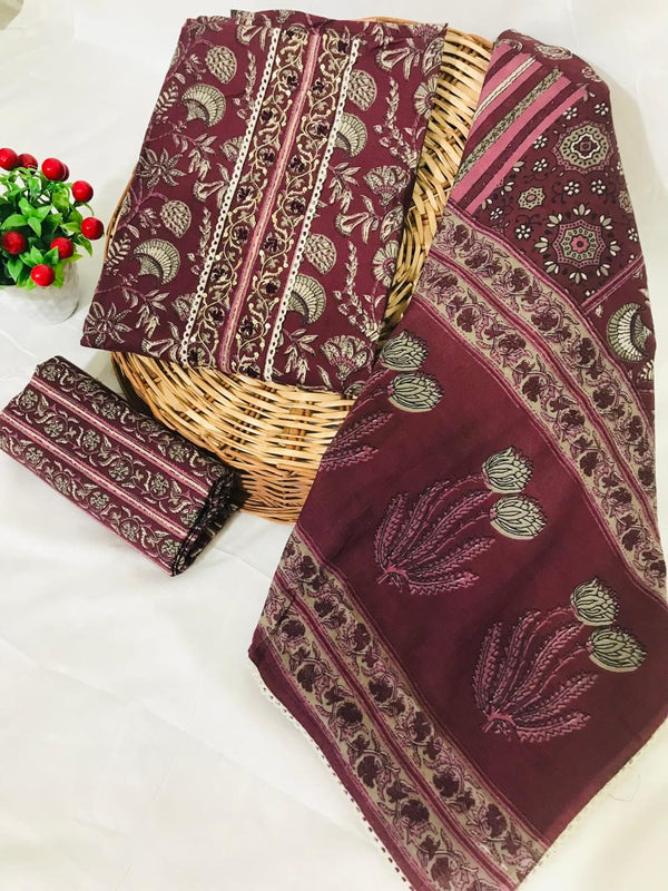 SANGANERI PRINT COTTON SUIT MATERIAL WITH COTTON DUPATTA WITH GOTA HAND WORK  (GOTAYS76)