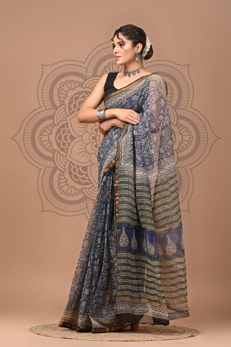 DESIGNER HAND BLOCK PRINTED KOTA DORIYA SILK SAREE(KDSYS21)