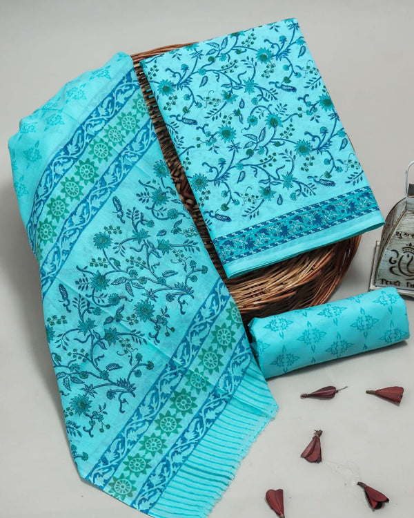 EXCLUSIVE HAND BLOCK PRINT PURE COTTON SUIT WITH COTTON MULMUL DUPATTA (MALYS194)