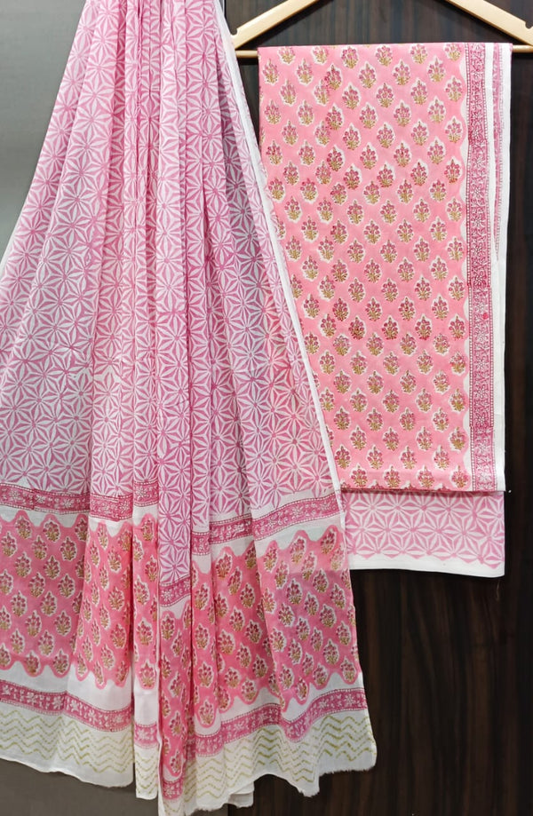 YUVI STYLE HAND BLOCK PRINT PURE COTTON SUIT WITH COTTON  MULMUL DUPATTA (MALYS248)