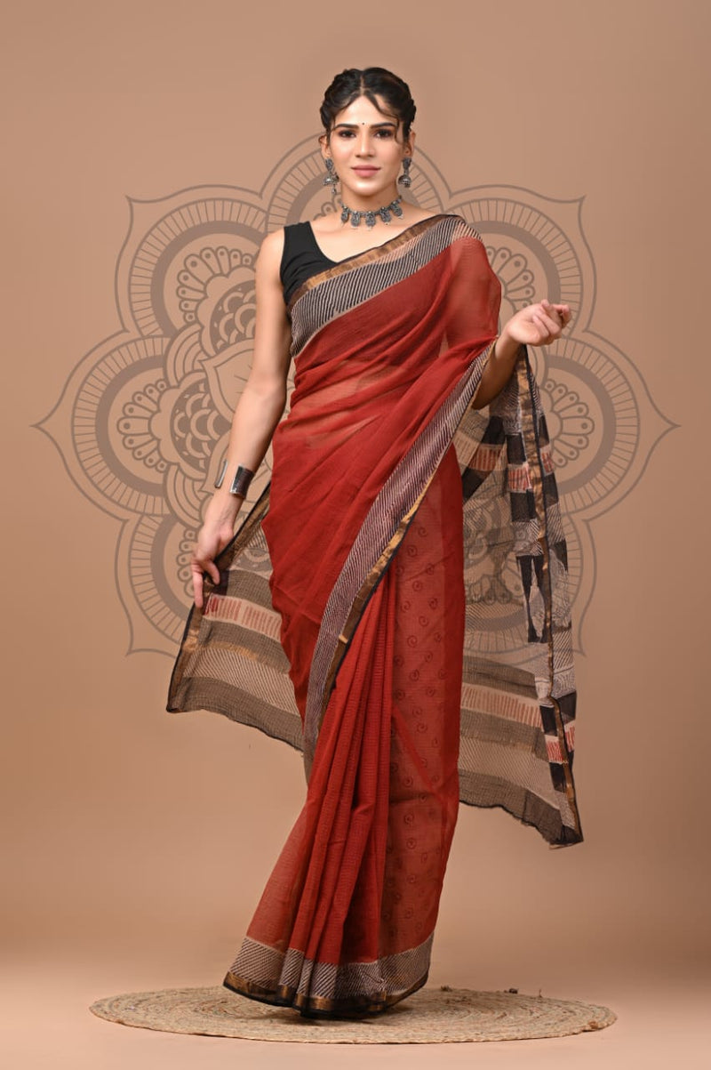 DESIGNER HAND BLOCK PRINTED KOTA DORIYA SILK SAREE(KDSYS09)