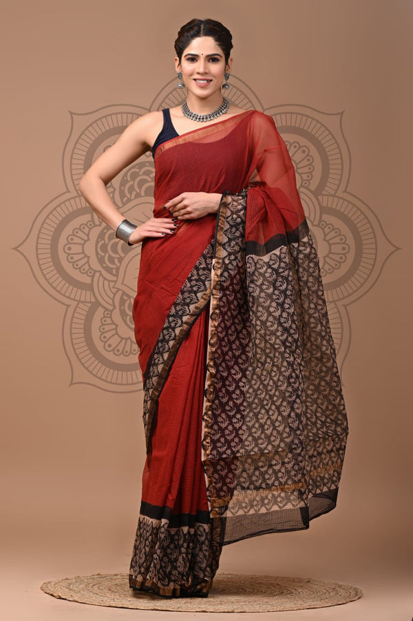 DESIGNER HAND BLOCK PRINTED KOTA DORIA SILK SAREE(KDSYS17)