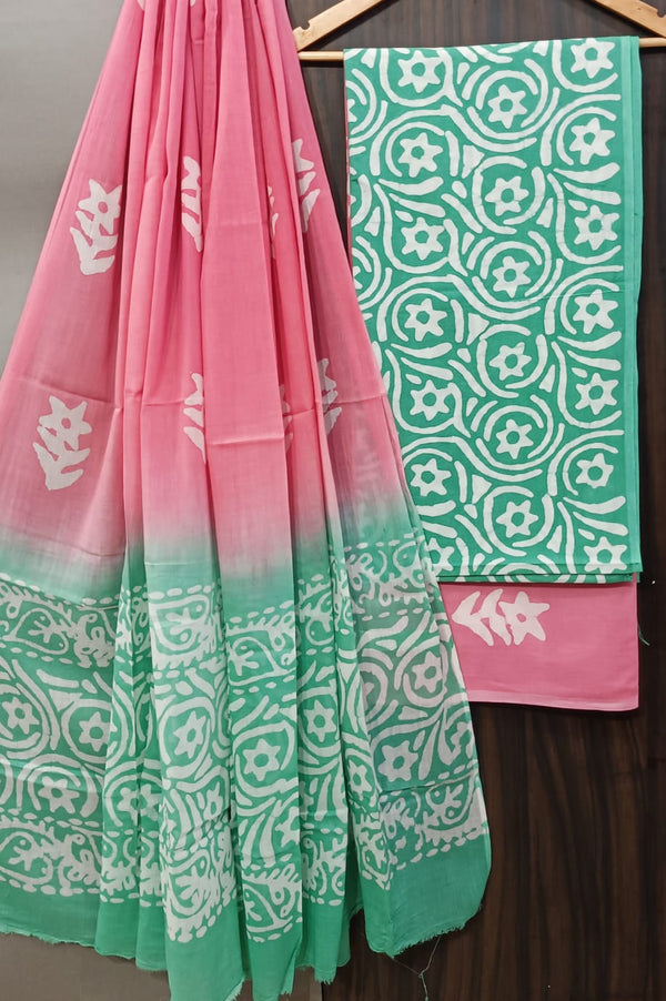 DESIGNER HAND BLOCK PRINT COTTON SUIT SET WITH MULMUL DUPATTA (MALYS322)