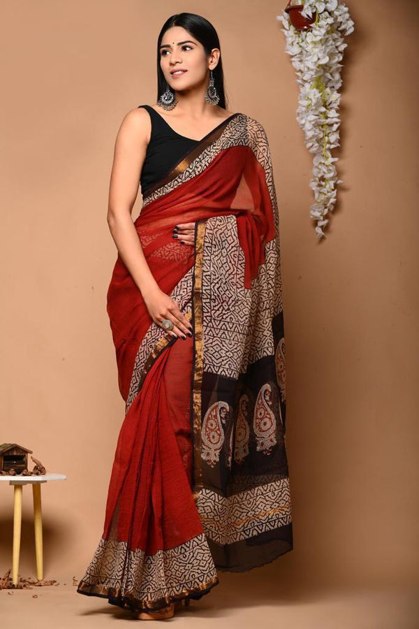 DESIGNER HAND BLOCK PRINTED KOTA DORIYA SILK SAREE(KDSYS20)