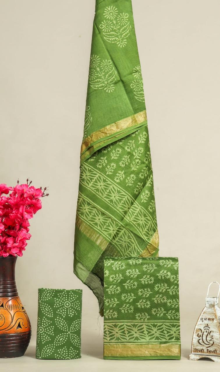 EXCLUSIVE HAND BLOCK PRINT MAHESHWARI SILK SUIT WITH MAHESHWARI SILK DUPATTA (MSLYS138)