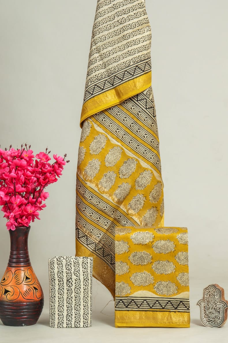 EXCLUSIVE HAND BLOCK PRINT MAHESHWARI SILK SUIT WITH MAHESHWARI SILK DUPATTA (MSLYS100)