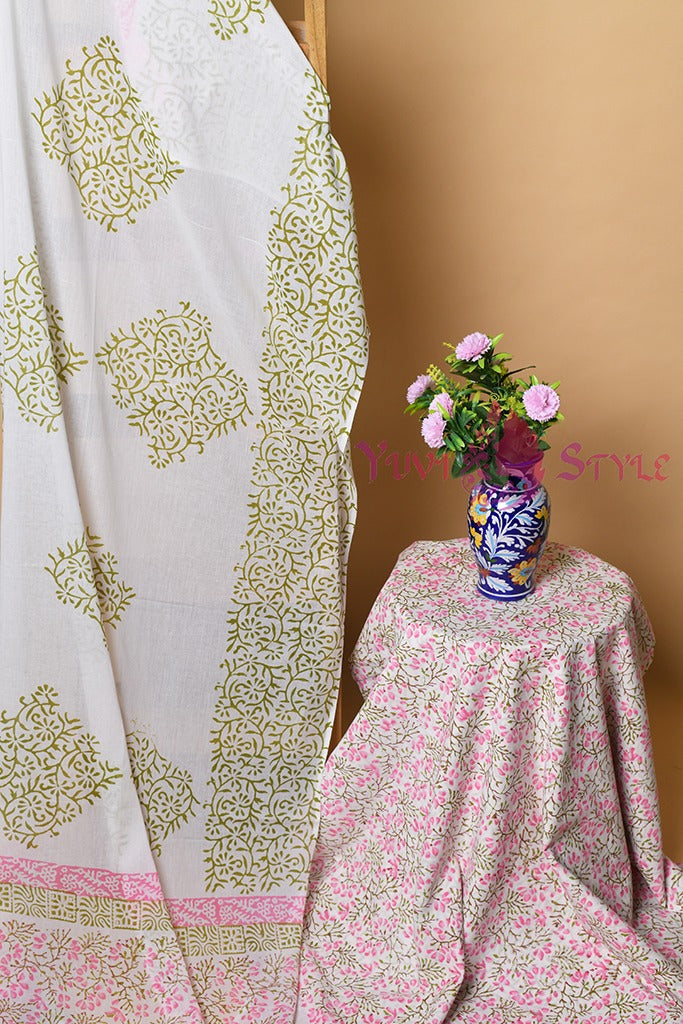 DESIGNER HAND BLOCK PRINT PURE COTTON SUIT WITH COTTON MULMUL DUPATTA (MALYS52)