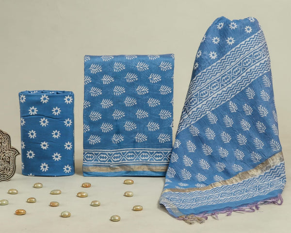 TRADITIONAL HAND BLOCK BAGRU PRINT CHANDERI SILK SUIT SET WITH PREMIUM CHANDERI DUPATTA (CHDYS307)