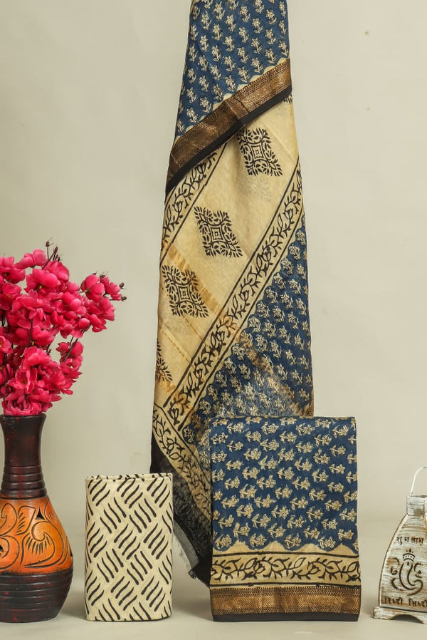 Traditional Bagru Printed Maheshwari Silk Suit (Mslys196)