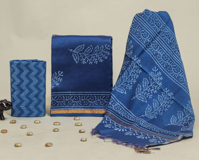 TRADITIONAL HAND BLOCK CHANDERI SILK SUIT SET WITH CHANDERI DUPATTA (CHDY195)