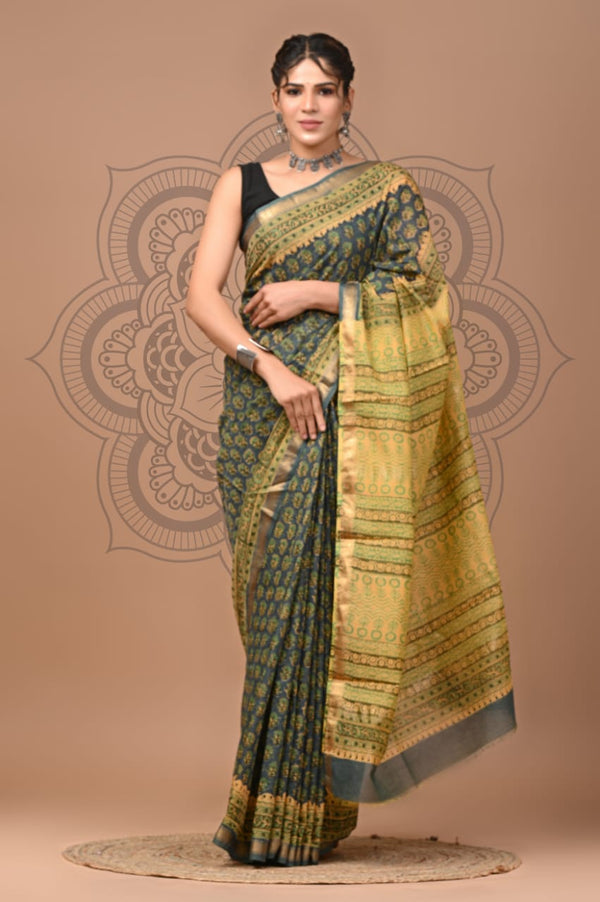 EXCLUSIVE HAND BLOCK PREMIUM  MAHESWARI  SILK SAREE ( MSYS39)