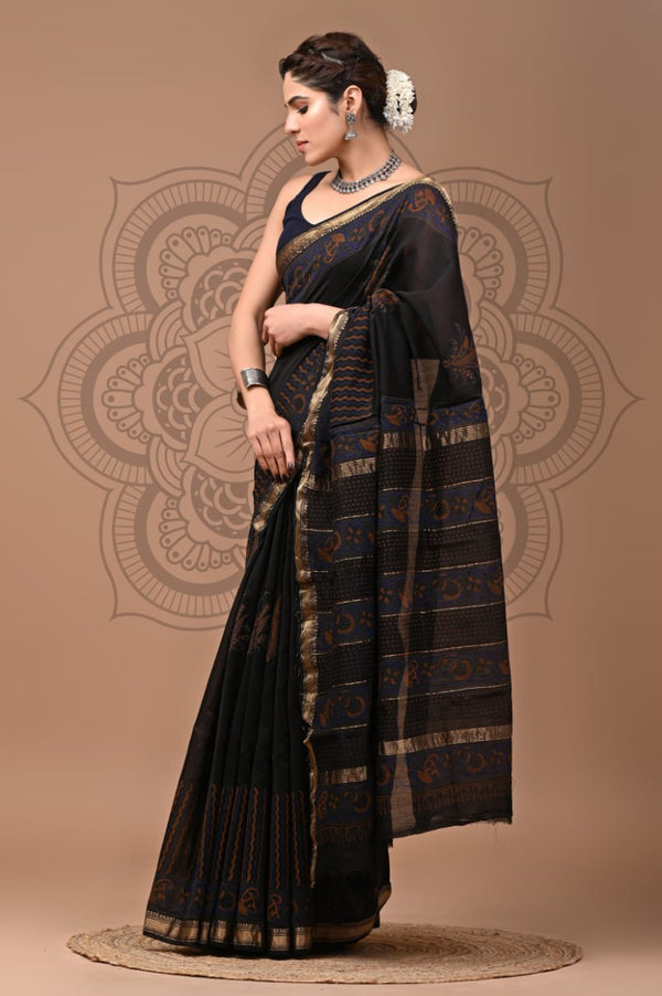 EXCLUSIVE HAND BLOCK AJRAK MAHESWARI SILK SAREE ( MSYS54)