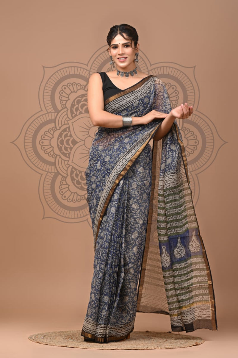 DESIGNER HAND BLOCK PRINTED KOTA DORIYA SILK SAREE(KDSYS21)