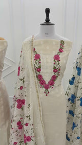 EXCLUSIVE BANARASI WHITE WITH PINK EMBROIDERY SUIT (BWCECS01)