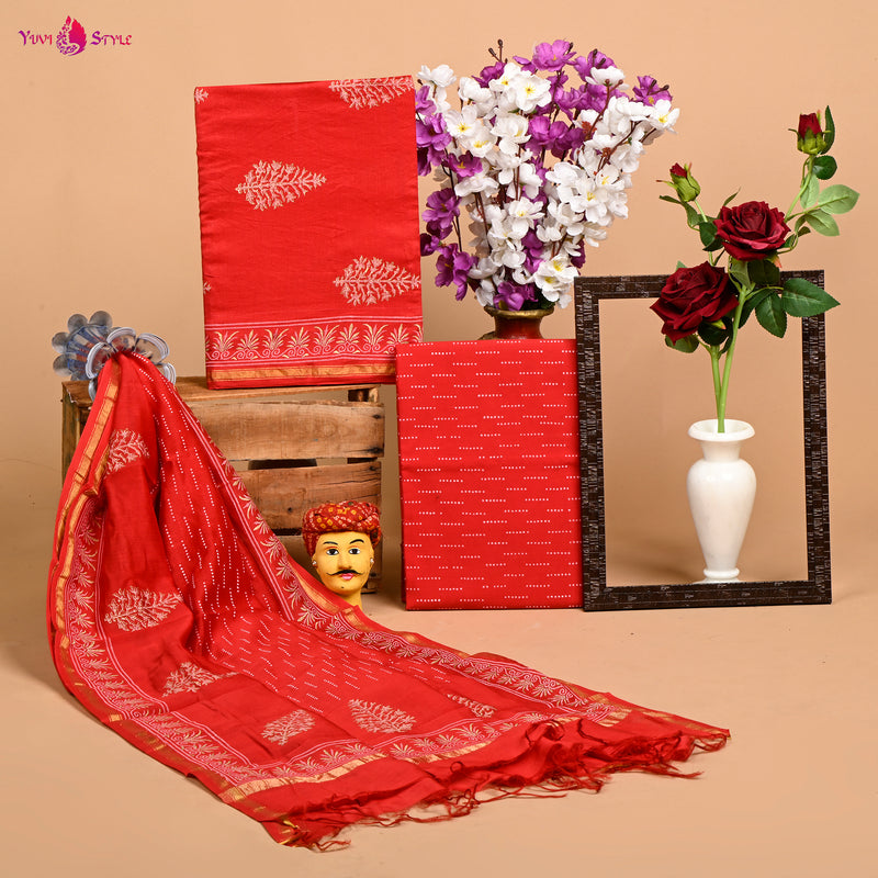 Designer Hand Block Print Chanderi Silk Suit set with Premium Chanderi Dupatta (CHDYS04)