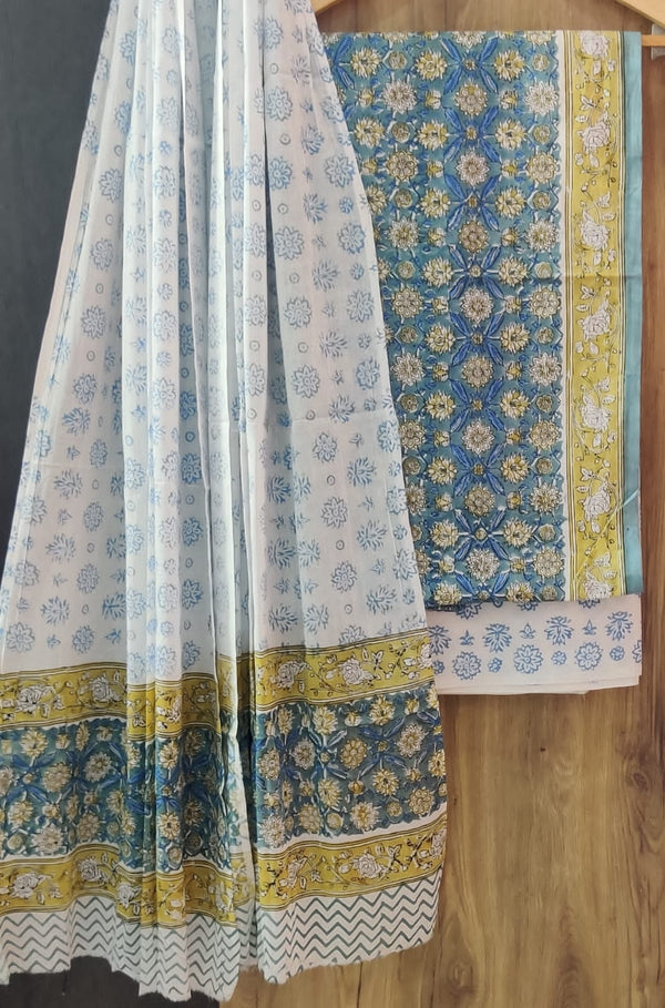 YUVI STYLE HAND BLOCK PRINT PURE COTTON SUIT WITH COTTON MULMUL DUPATTA (MALYS273)