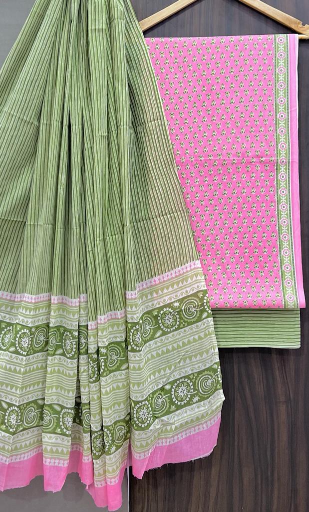 DESIGNER HAND BLOCK PRINT PURE COTTON SUIT WITH COTTON MULMUL DUPATTA(MALYS272)